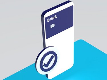 Illustration of a cell phone with a payment card and an icon with a checkmark